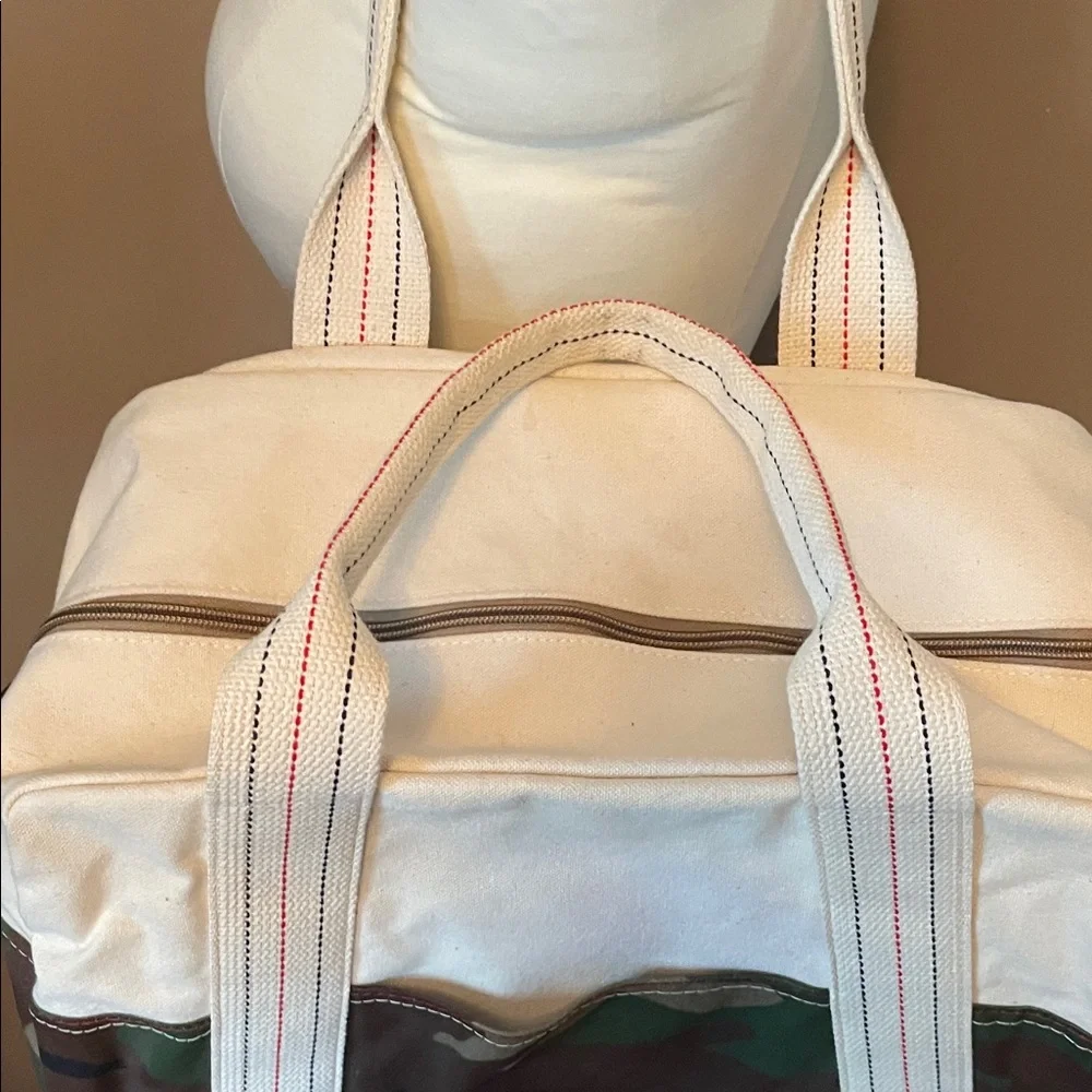 L L Bean weekender Canvas and Camouflage Travel Duffle Bag - Cream & camouflage